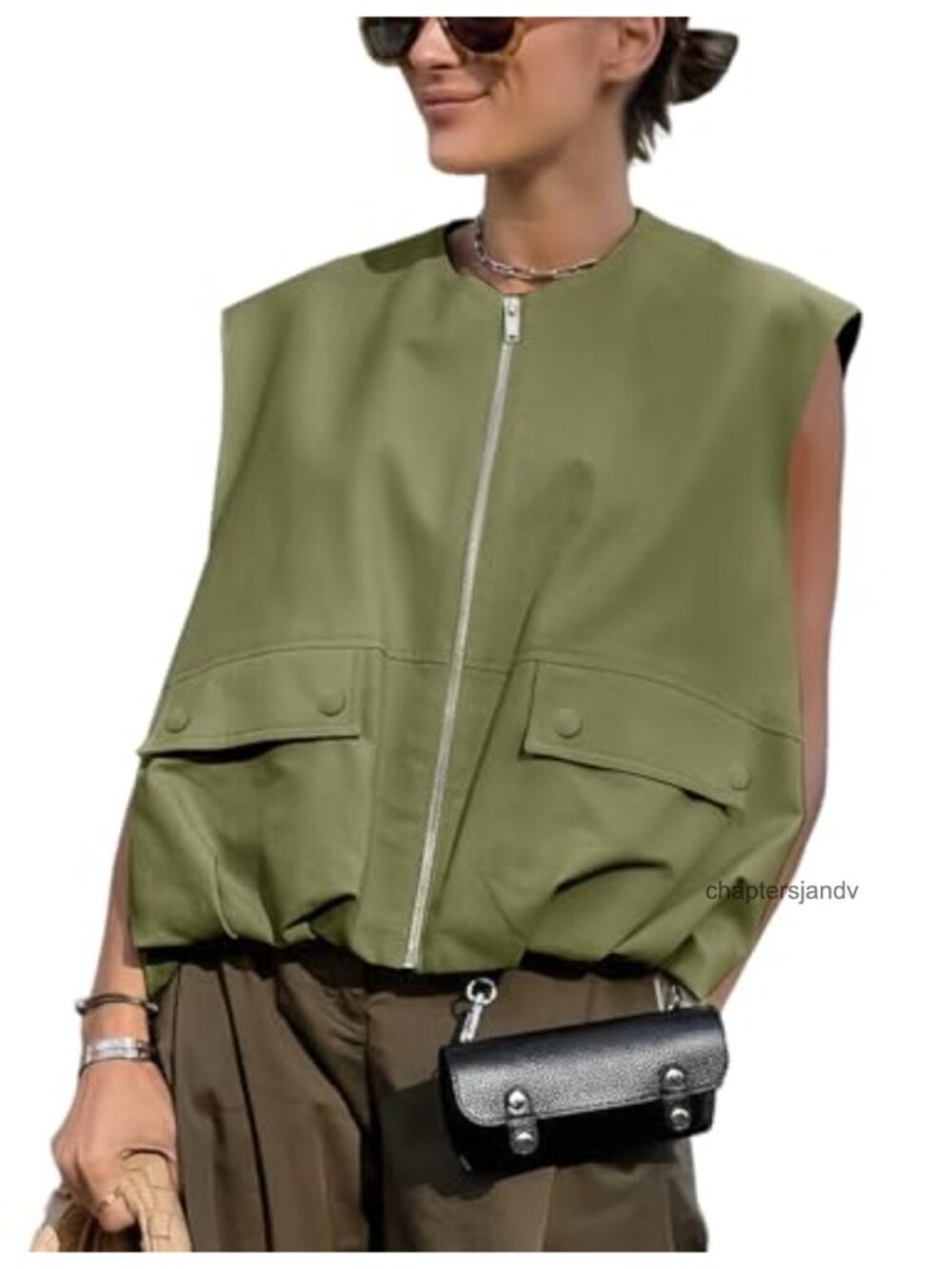 Women's Oversized Cargo Vest Zip Up Sleeveless Blazer Vest